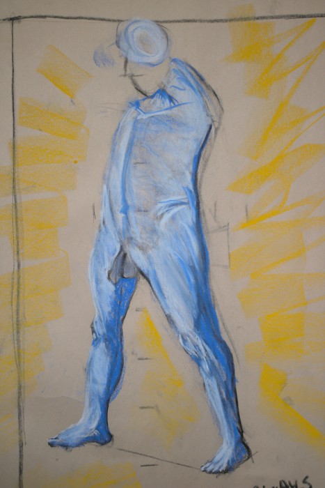 Blue man glow_charcoal and pastel